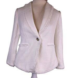 Ann Taylor Women's 2P Cream Textured NWT $169 Tweed Fringe Blazer Old Money